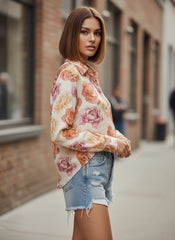 White Satin Printed Bohemian Womens Shirt