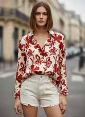 White & Magenta Satin Printed Bohemian Shirt