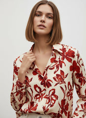 White & Magenta Satin Printed Bohemian Shirt