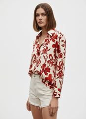 White & Magenta Satin Printed Bohemian Shirt