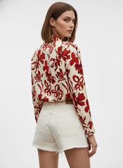White & Magenta Satin Printed Bohemian Shirt