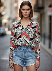 Black & White Satin Printed Striped Shirt