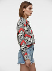 Black & White Satin Printed Striped Shirt