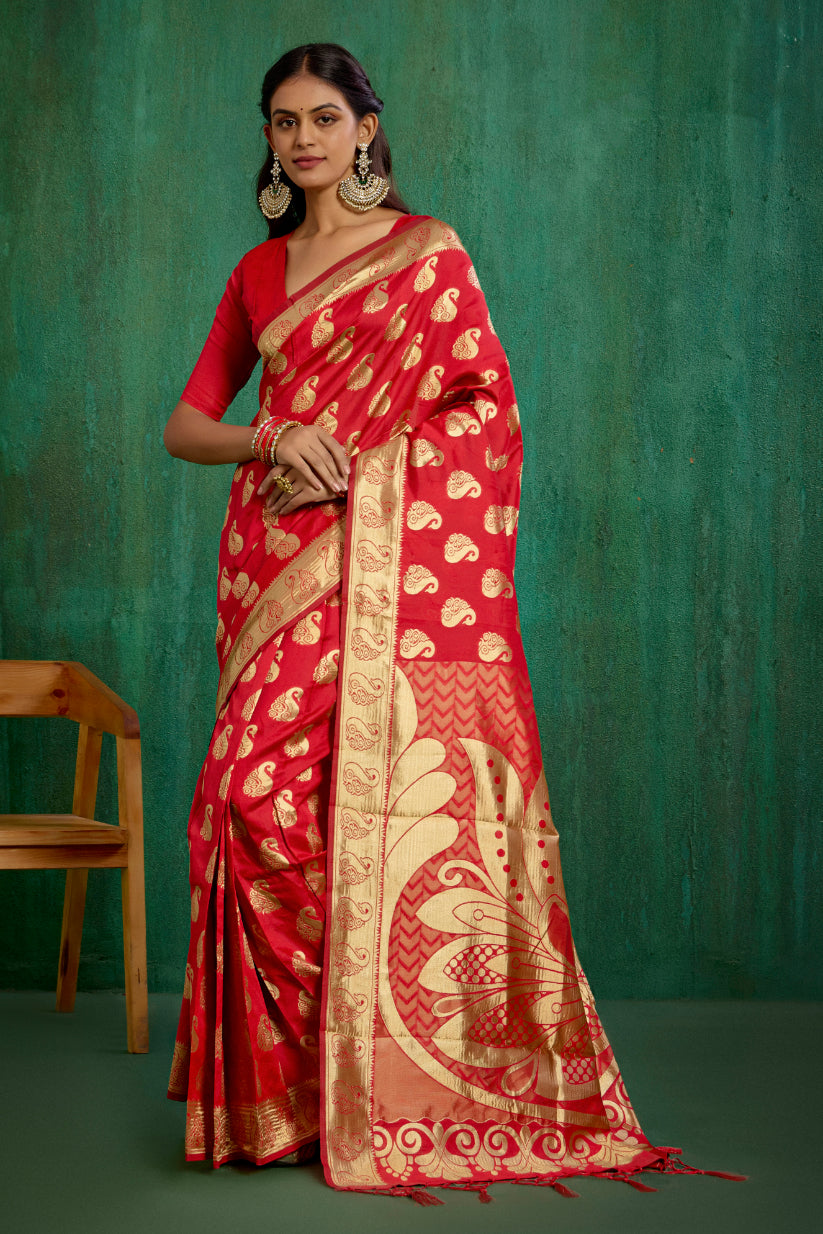 Red Banarasi Art Silk Woven Ready to Wear Saree