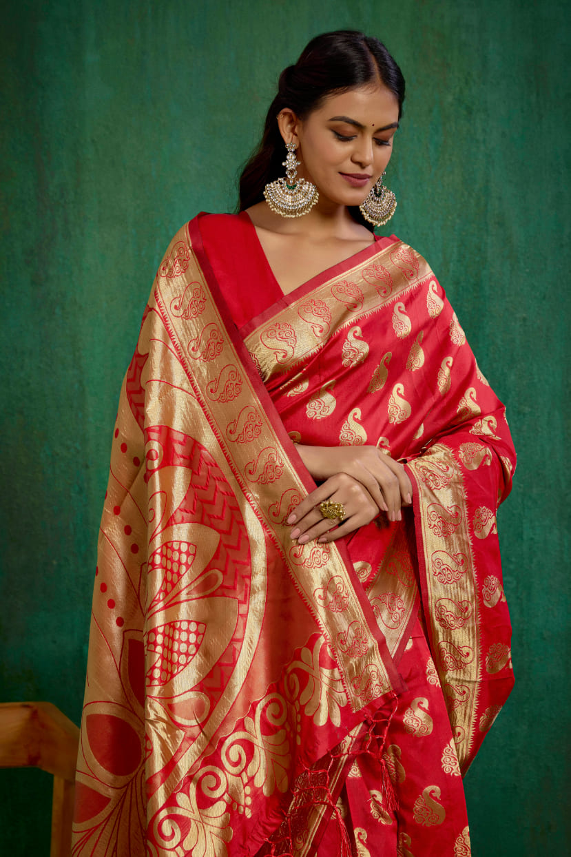 Red Banarasi Art Silk Woven Ready to Wear Saree