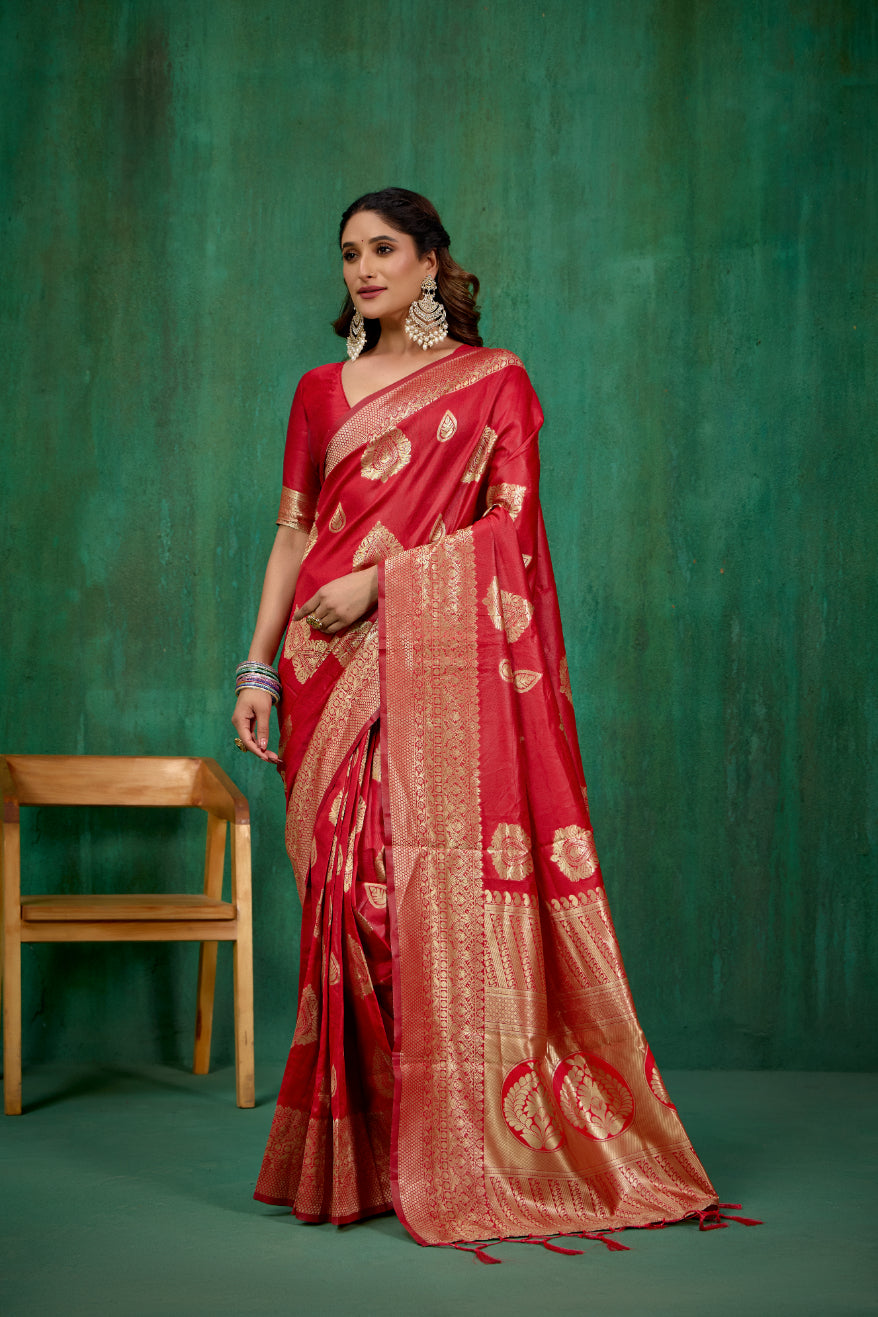 Red Banarasi Art Silk Woven Ready to Wear Saree