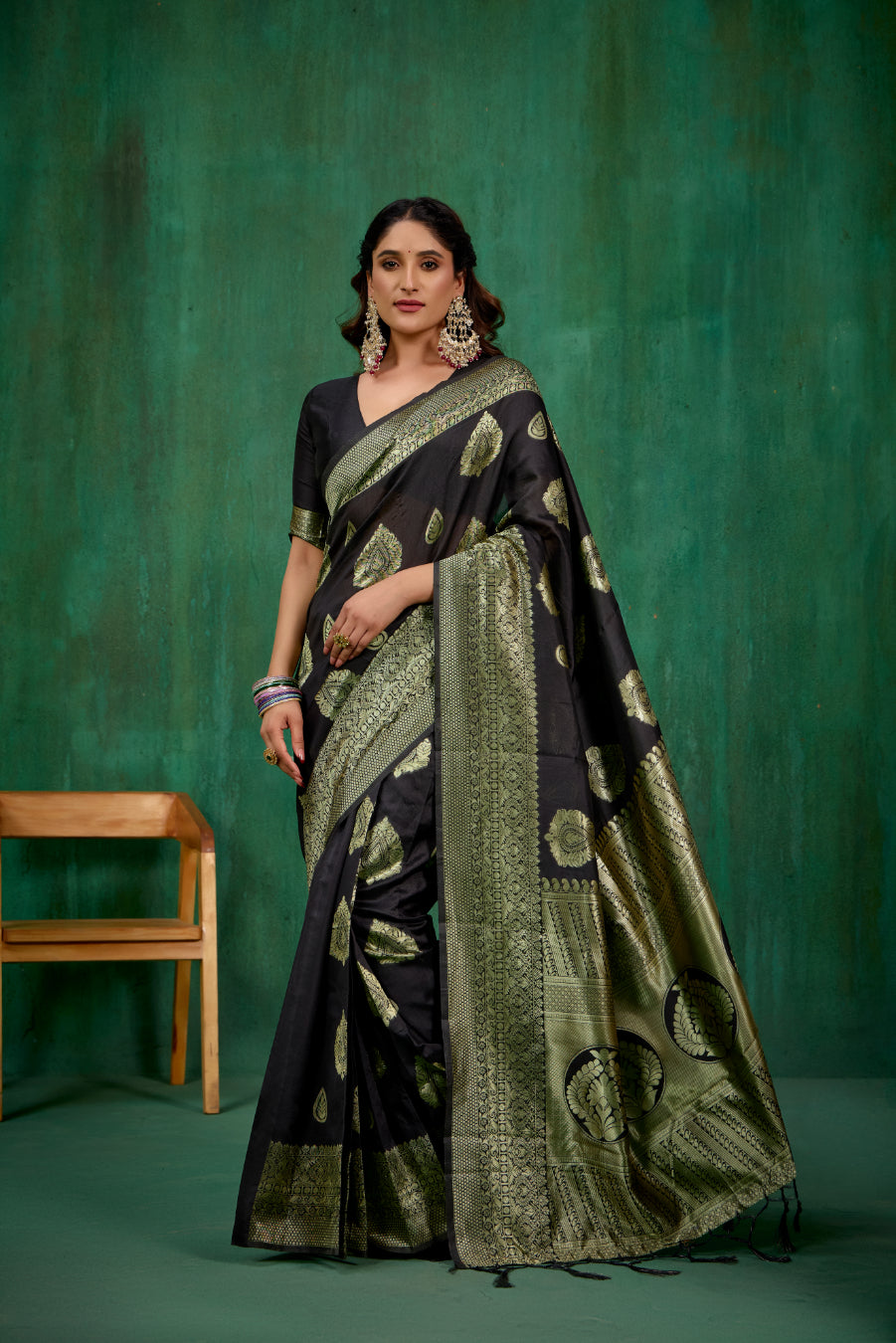 Black Banarasi Art Silk Woven Ready to Wear Saree