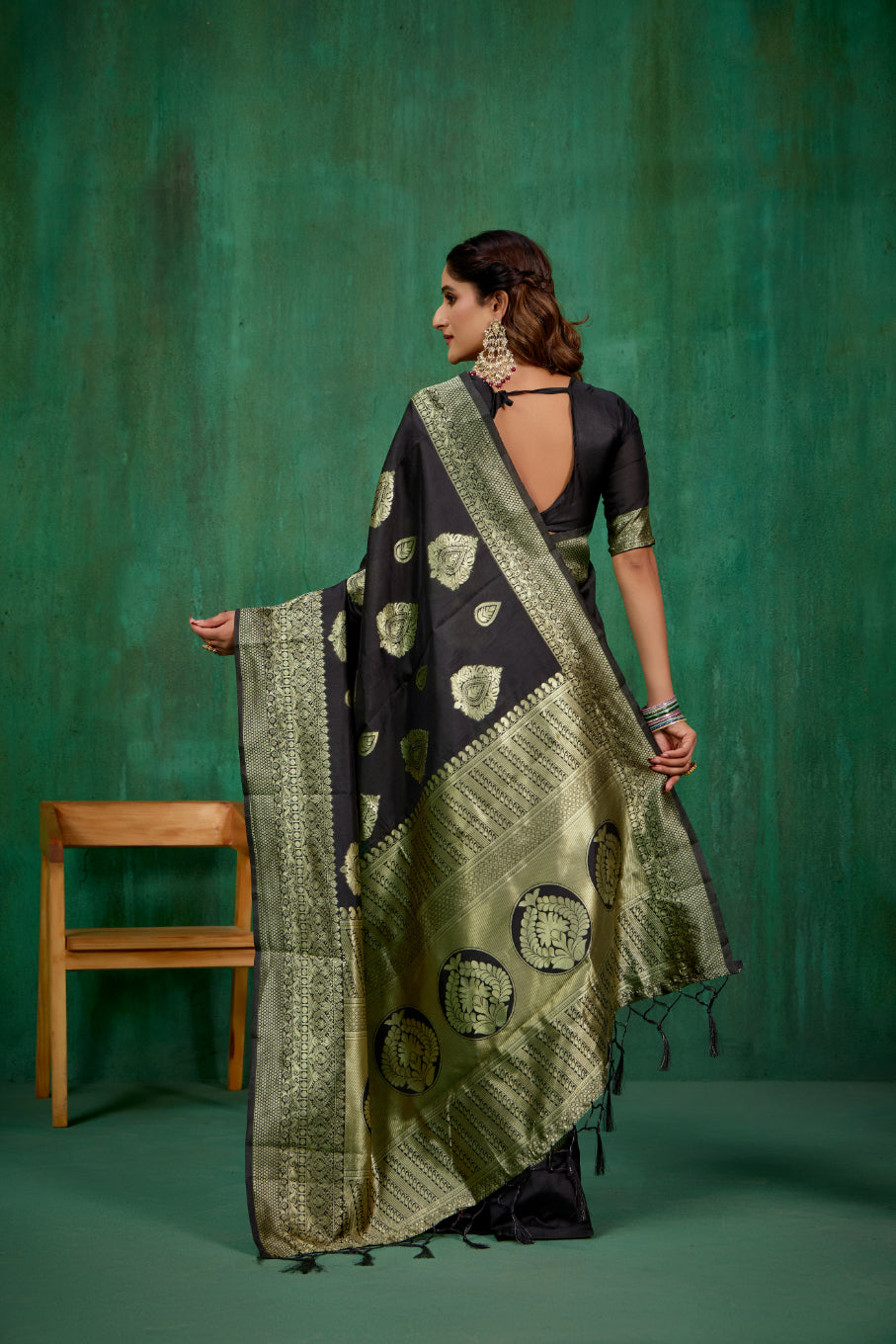 Black Banarasi Art Silk Woven Ready to Wear Saree