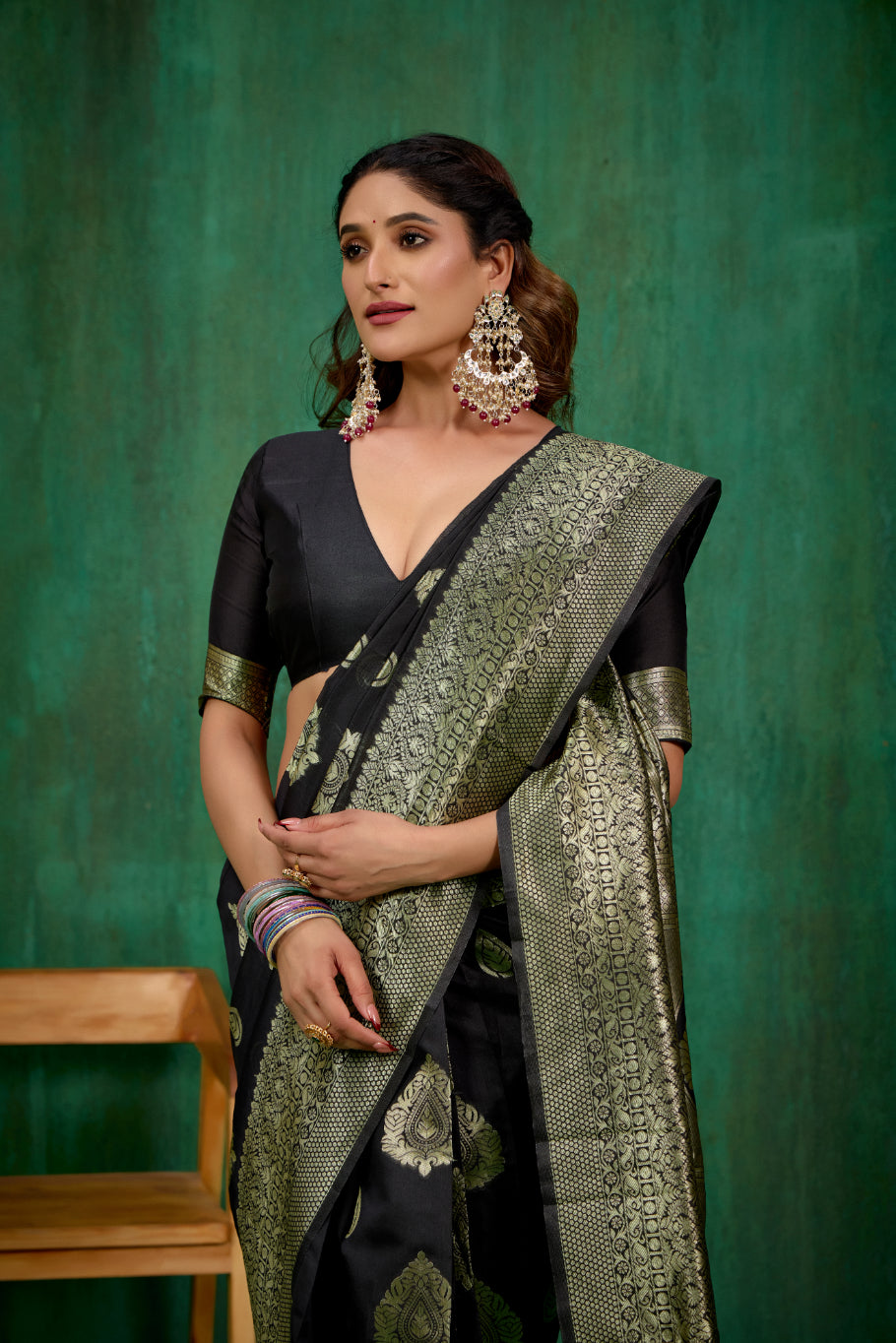 Black Banarasi Art Silk Woven Ready to Wear Saree