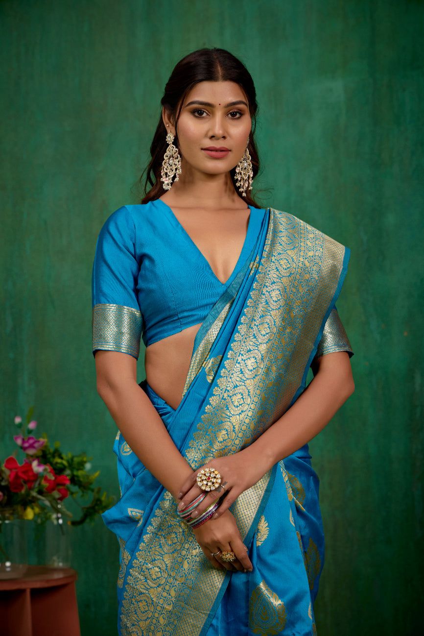 Teal Banarasi Art Silk Woven Ready to Wear Saree