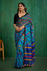 Teal Linen Printed Ready to Wear Saree