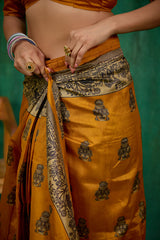 Mustard Mysore Art Silk Printed Ready to Wear Saree