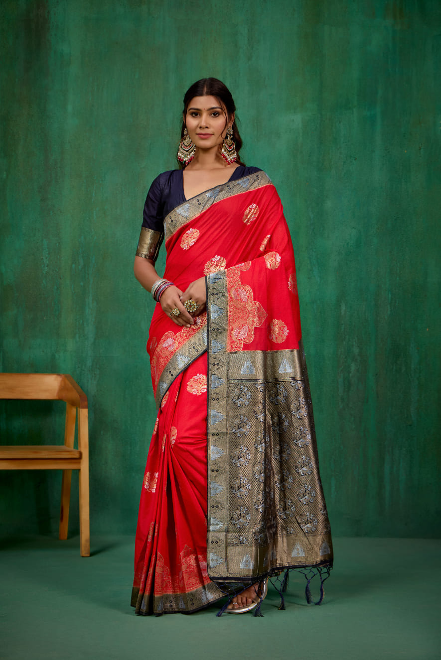 Red Banarasi Art Silk Woven Ready to Wear Saree