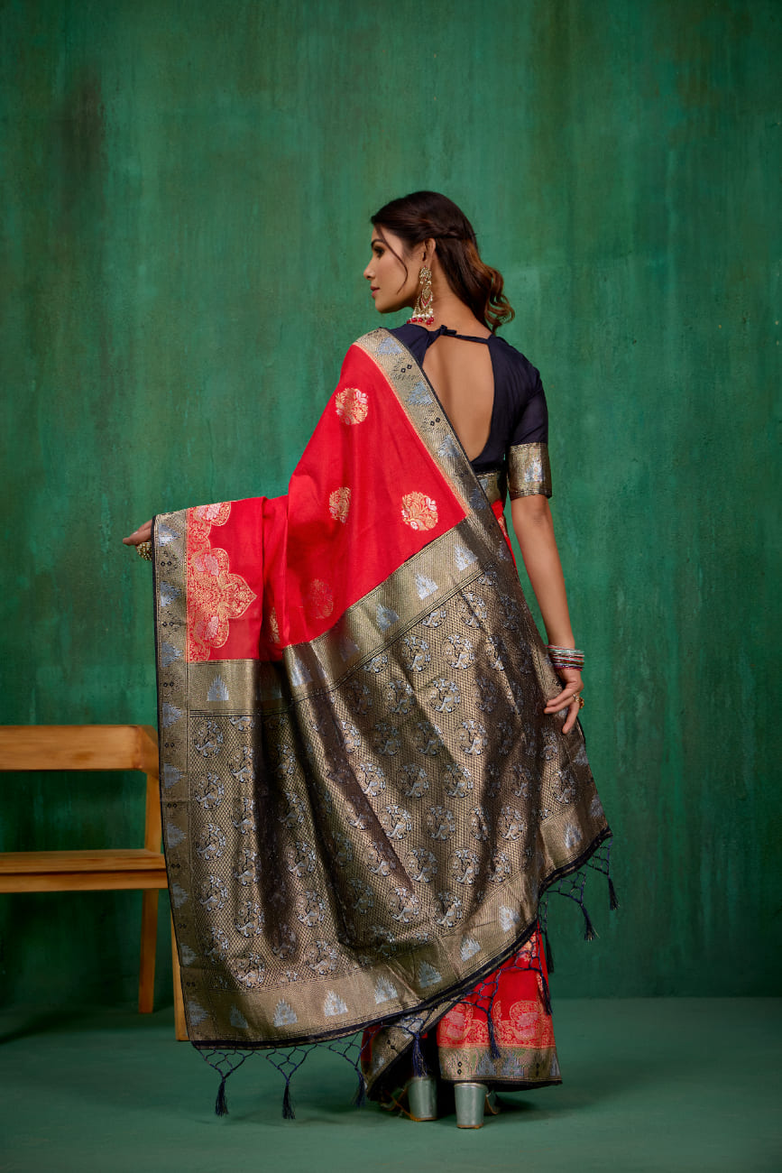 Red Banarasi Art Silk Woven Ready to Wear Saree