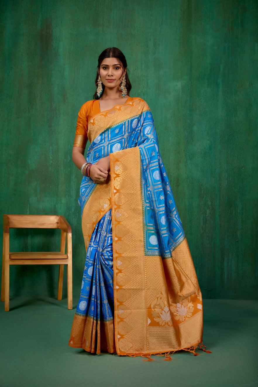 Blue Banarasi Art Silk Woven Ready to Wear Saree