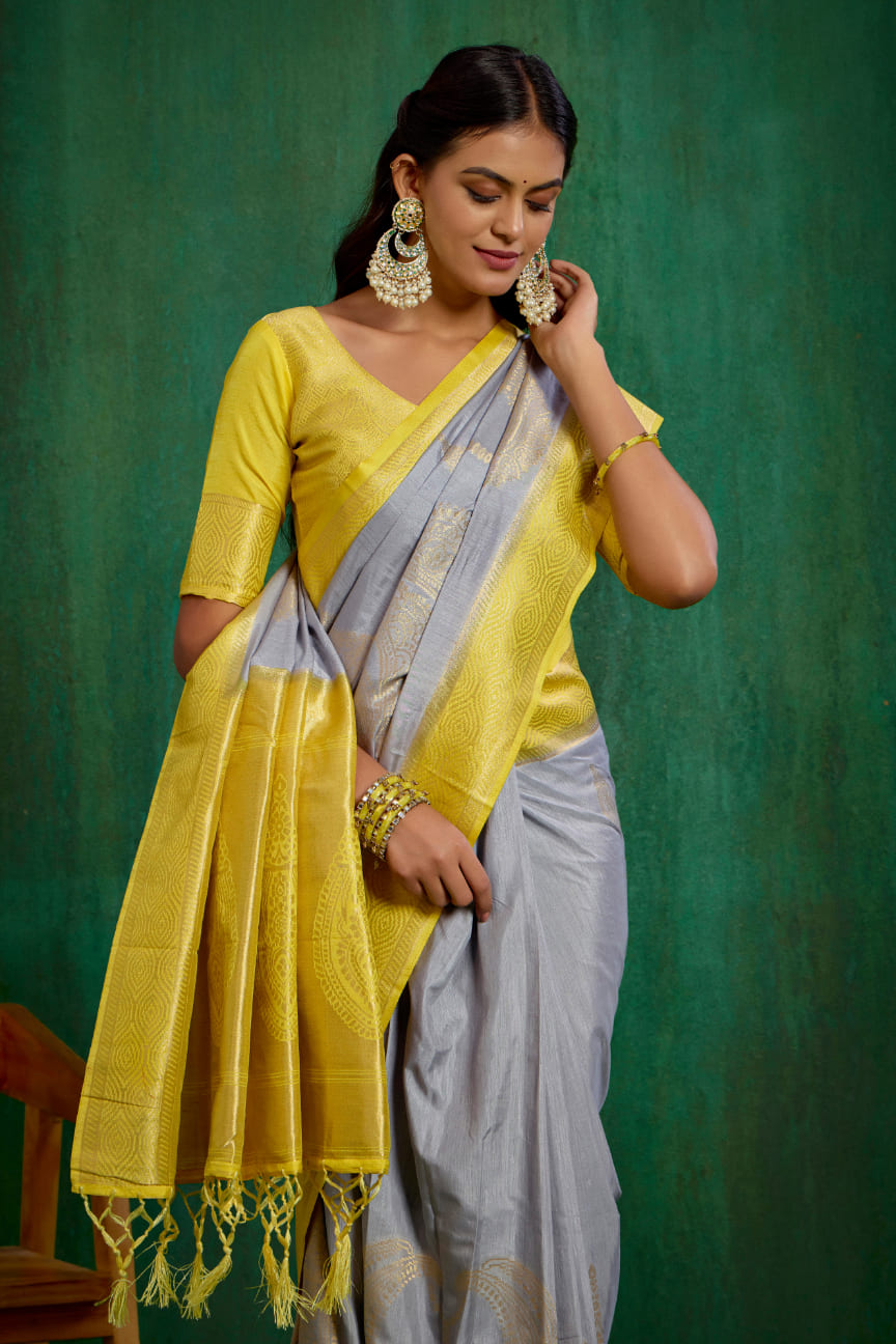 Grey Banarasi Art Silk Woven Ready to Wear Saree