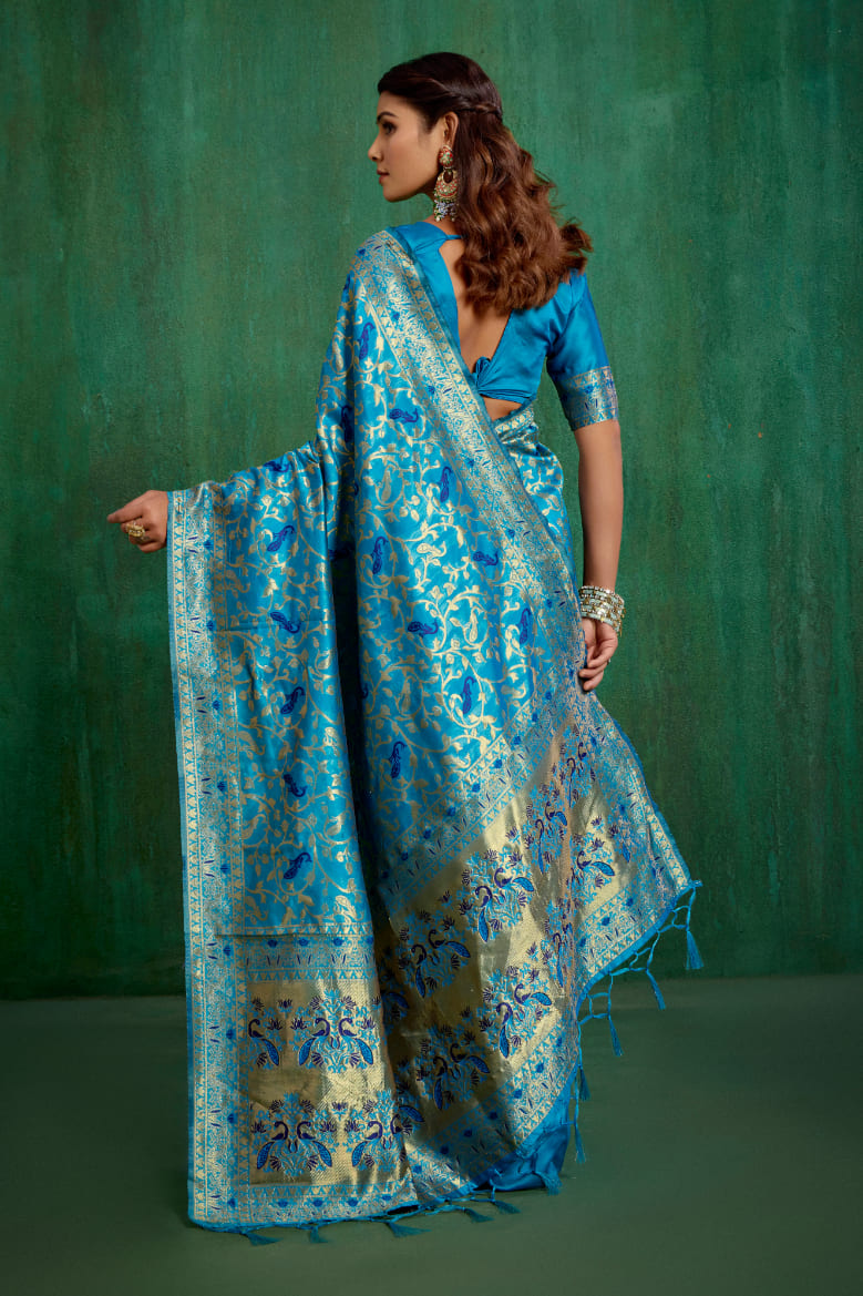 Turquoise Banarasi Art Silk Woven Ready to Wear Saree