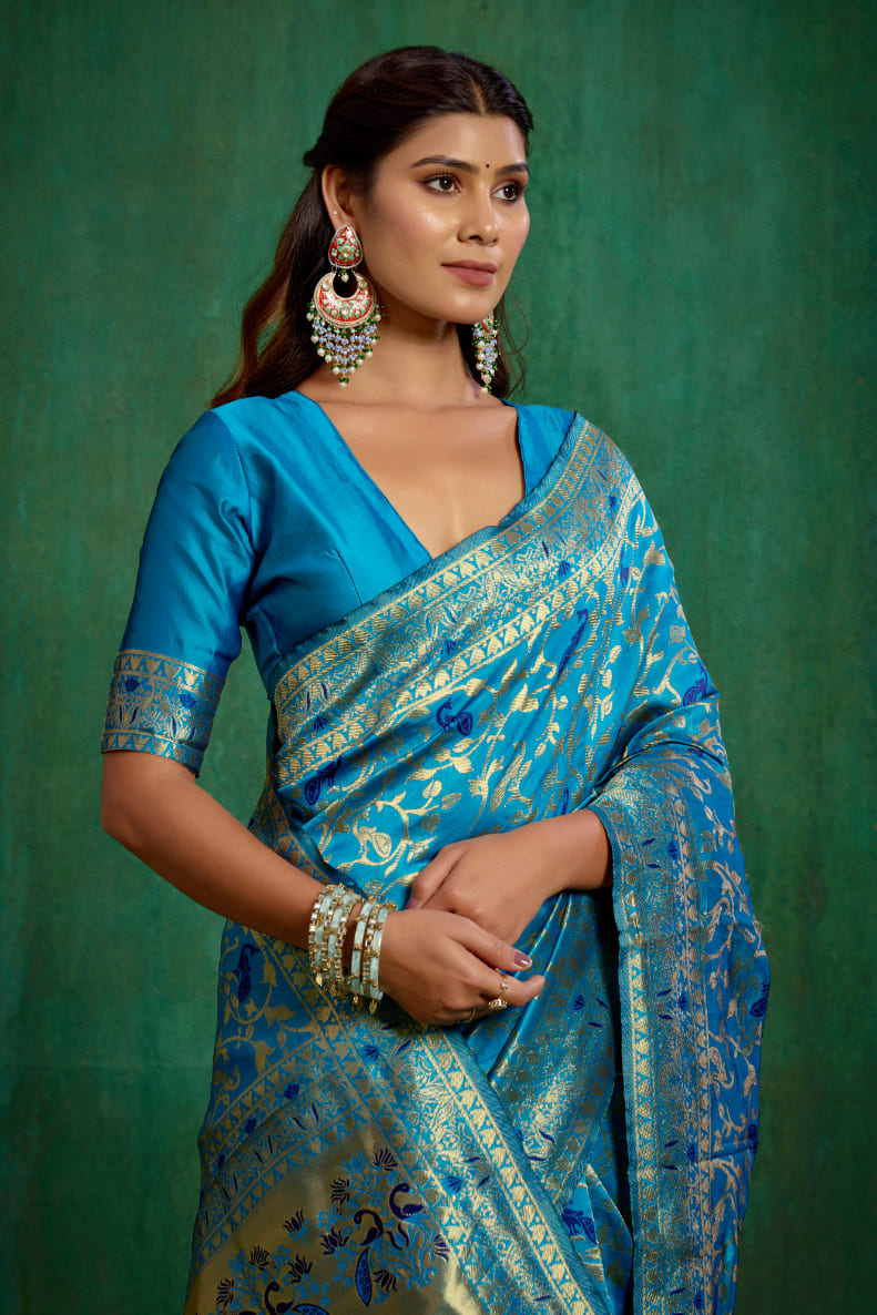 Turquoise Banarasi Art Silk Woven Ready to Wear Saree