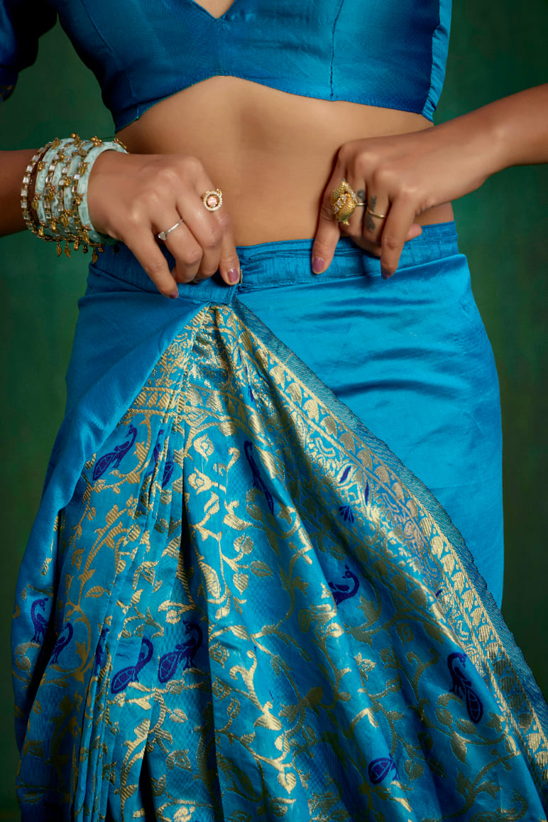 Turquoise Banarasi Art Silk Woven Ready to Wear Saree