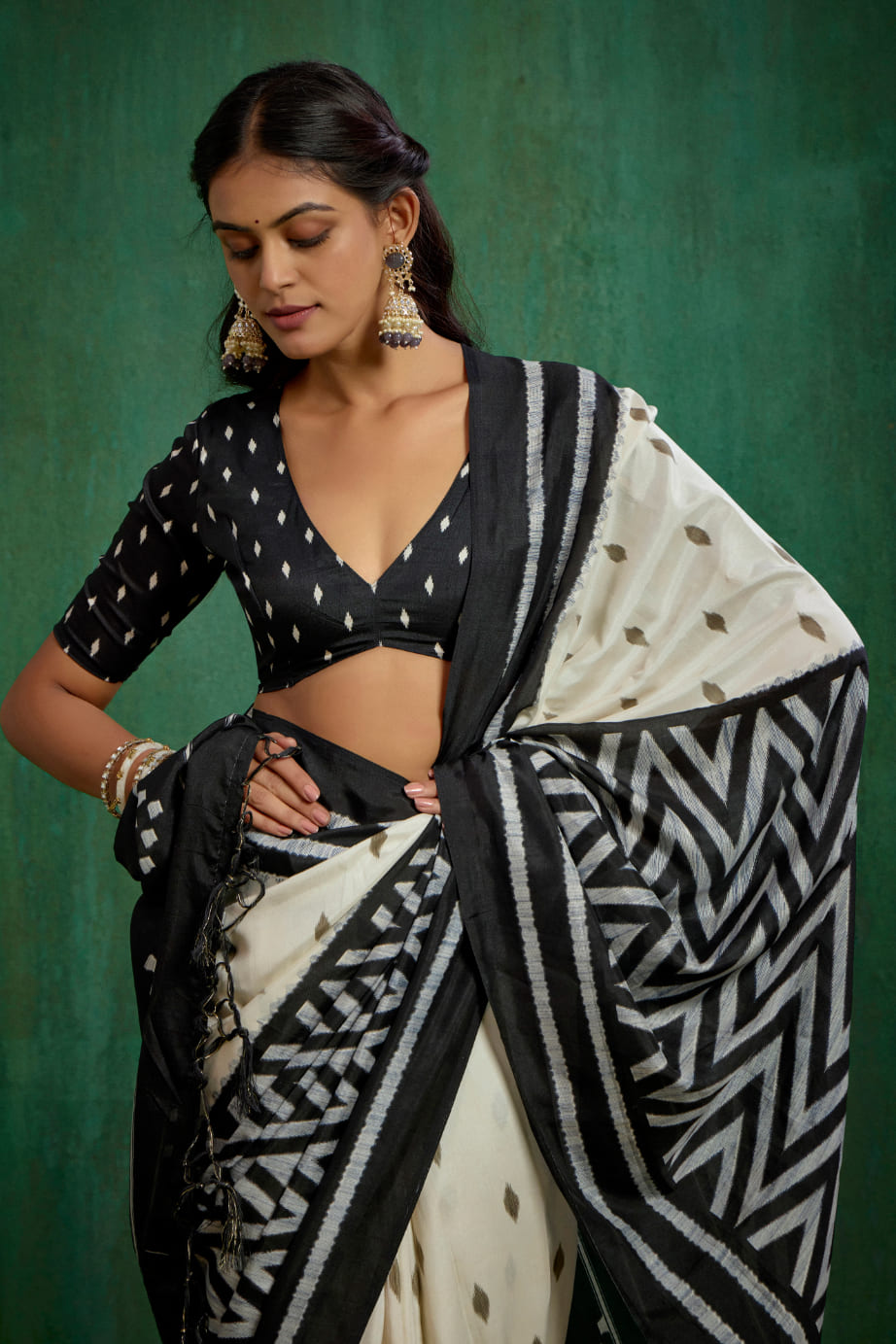 Off White Mysore Art Silk Printed Ready to Wear Saree