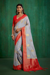 Grey Banarasi Art Silk Woven Ready to Wear Saree