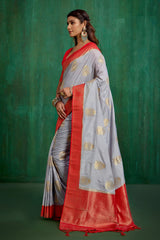 Grey Banarasi Art Silk Woven Ready to Wear Saree