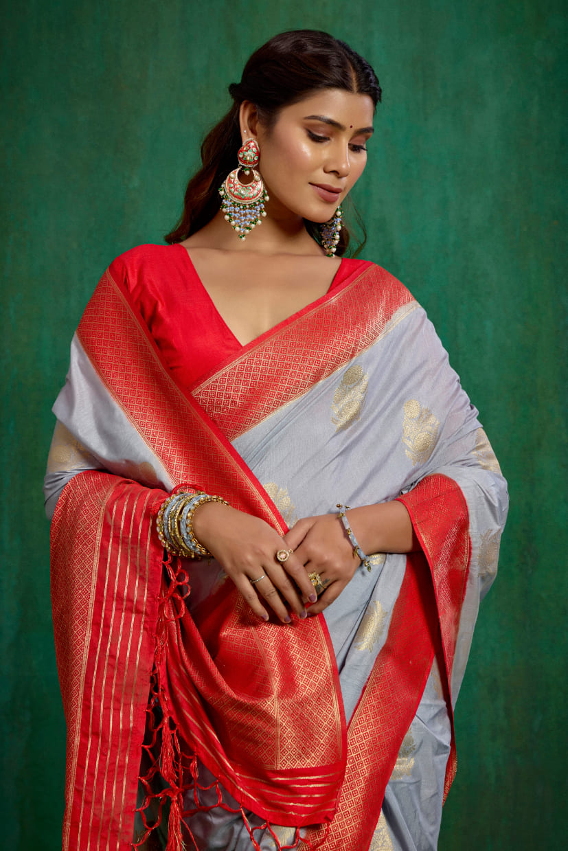 Grey Banarasi Art Silk Woven Ready to Wear Saree