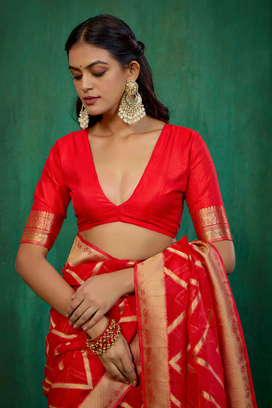 Red Organza Silk Woven Ready to Wear Saree