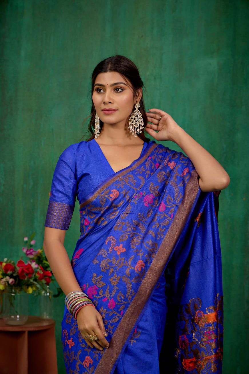 Blue Banarasi Art Silk Woven Ready to Wear Saree