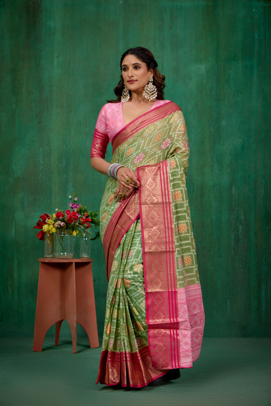 Green Cotton Silk Woven Ready to Wear Saree