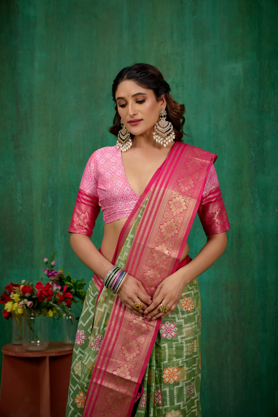 Green Cotton Silk Woven Ready to Wear Saree