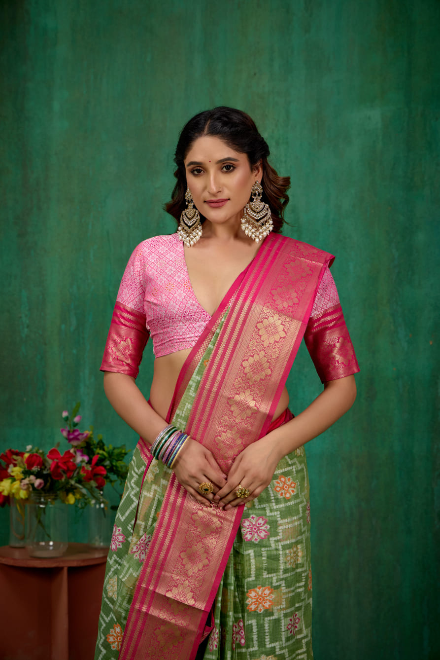 Green Cotton Silk Woven Ready to Wear Saree