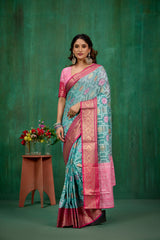 Teal Cotton Silk Woven Ready to Wear Saree