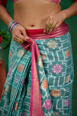 Teal Cotton Silk Woven Ready to Wear Saree