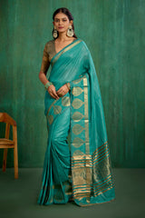 Green Cotton Silk Woven Ready to Wear Saree