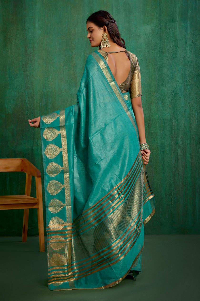 Green Cotton Silk Woven Ready to Wear Saree