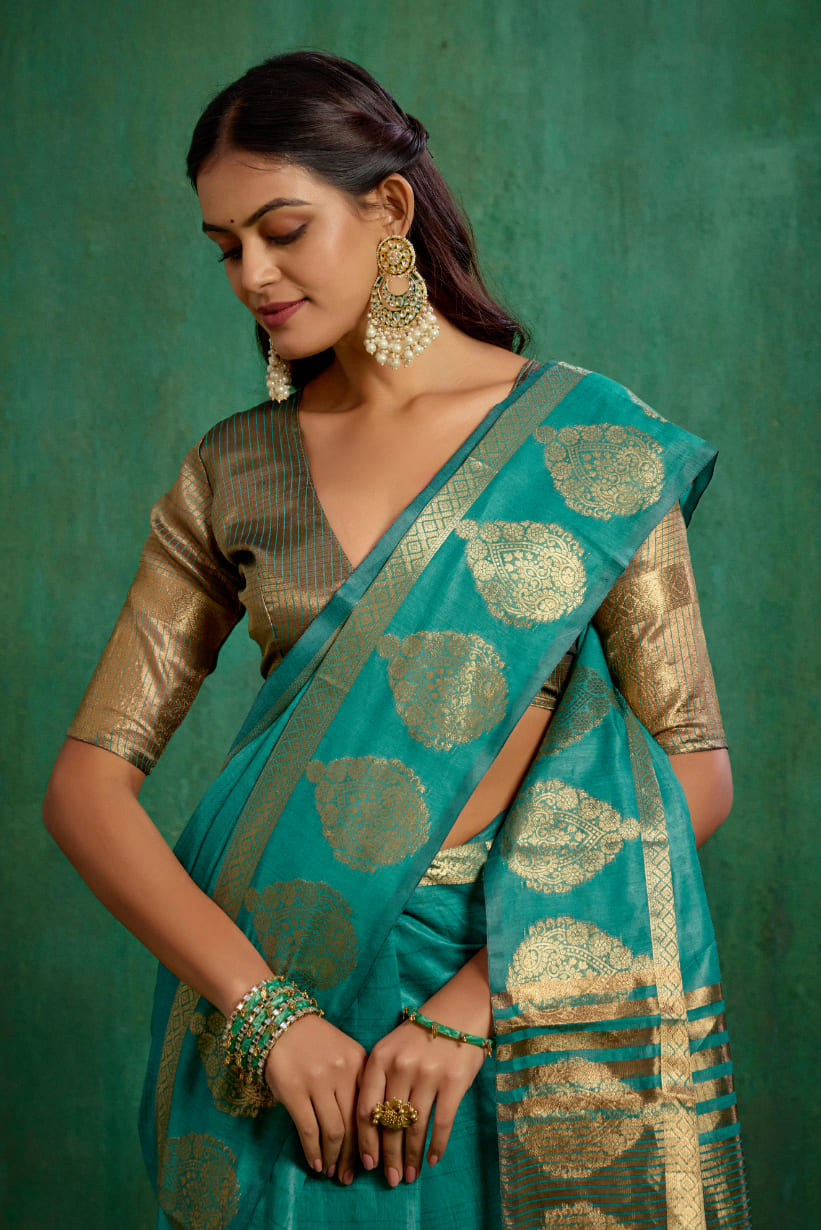 Green Cotton Silk Woven Ready to Wear Saree