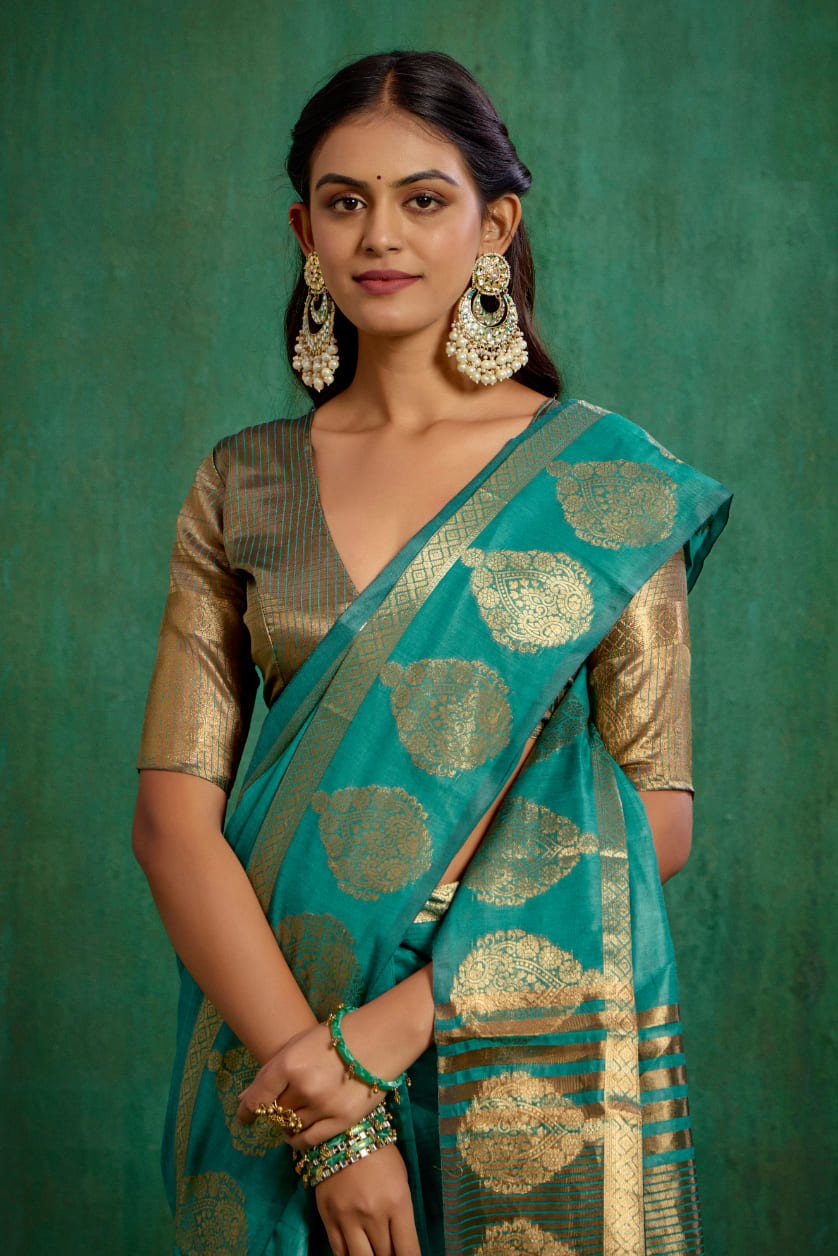 Green Cotton Silk Woven Ready to Wear Saree