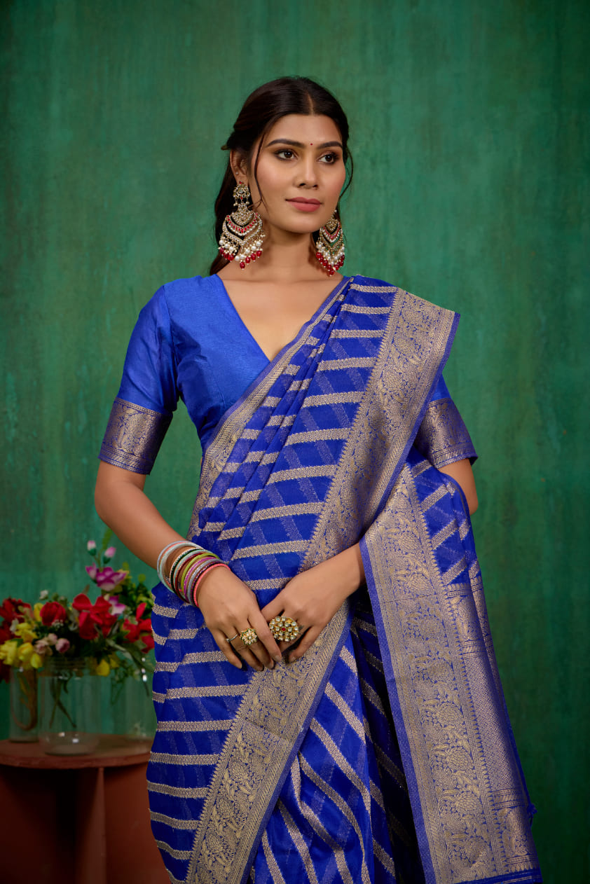 Blue Organza Silk Woven Ready to Wear Saree