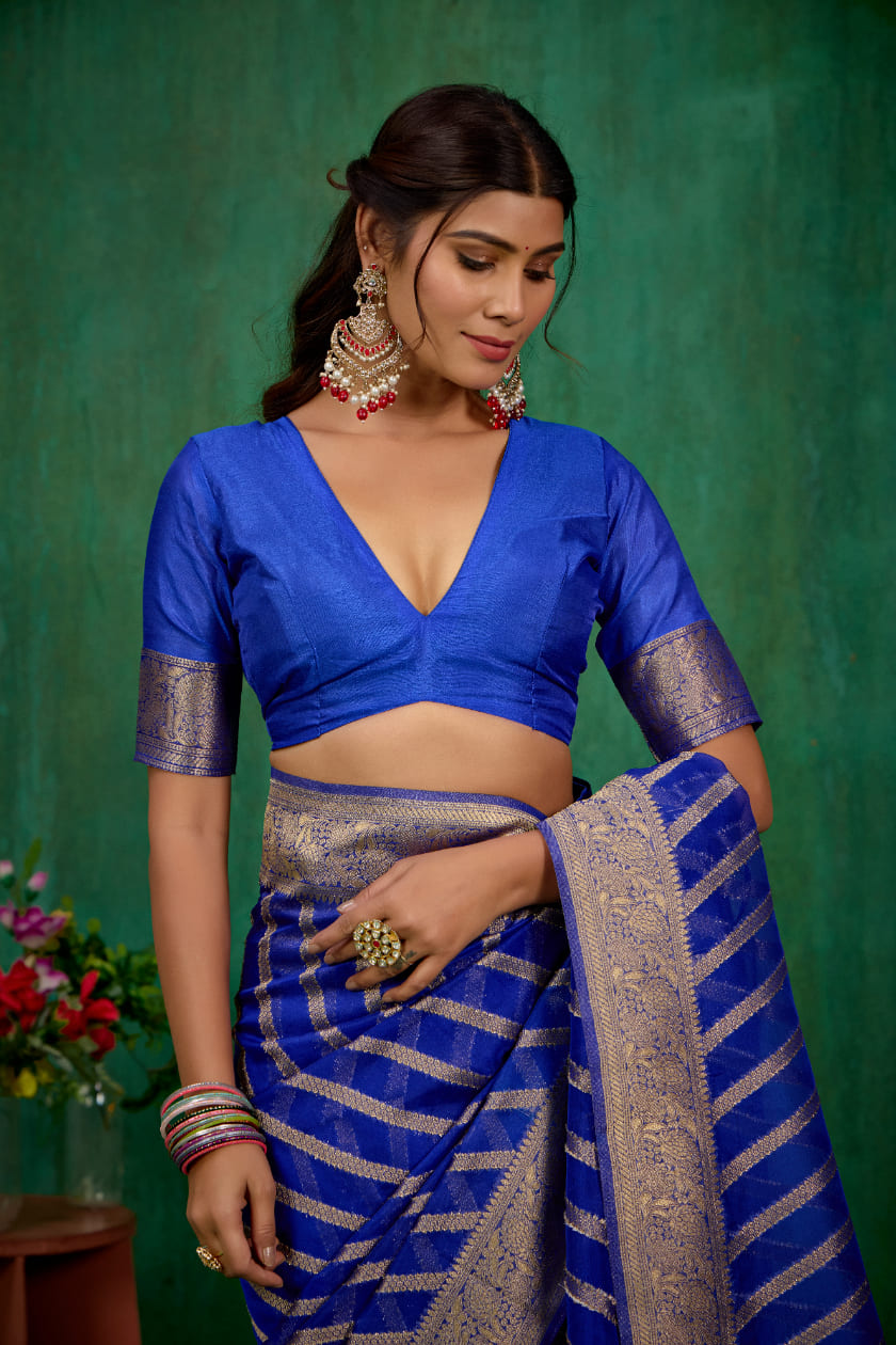 Blue Organza Silk Woven Ready to Wear Saree