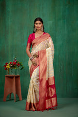 Cream Oraganza Woven Ready to Wear Saree