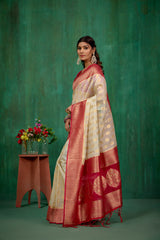 Cream Oraganza Woven Ready to Wear Saree