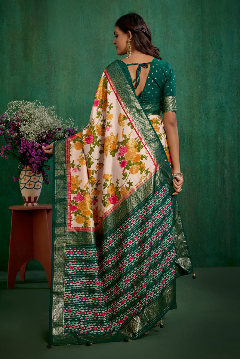 Rose Gold Cotton Silk Floral Print Ready to Wear Saree