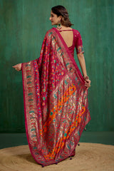 Wine Berry Velvet Tussar Silk Floral Print Ready to Wear Saree