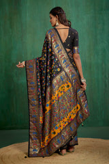 Black Velvet Tussar Silk Floral Print Ready to Wear Saree