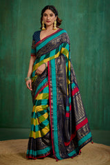 Multi Tussar Silk Block Print Ready to Wear Saree