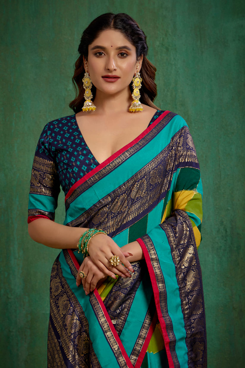 Multi Tussar Silk Block Print Ready to Wear Saree