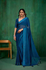 Dark Teal Chiffon Swarovski Ready to Wear Saree