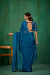 Dark Teal Chiffon Swarovski Ready to Wear Saree