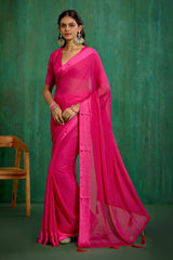 Burnt Pink Chiffon Swarovski Ready to Wear Saree